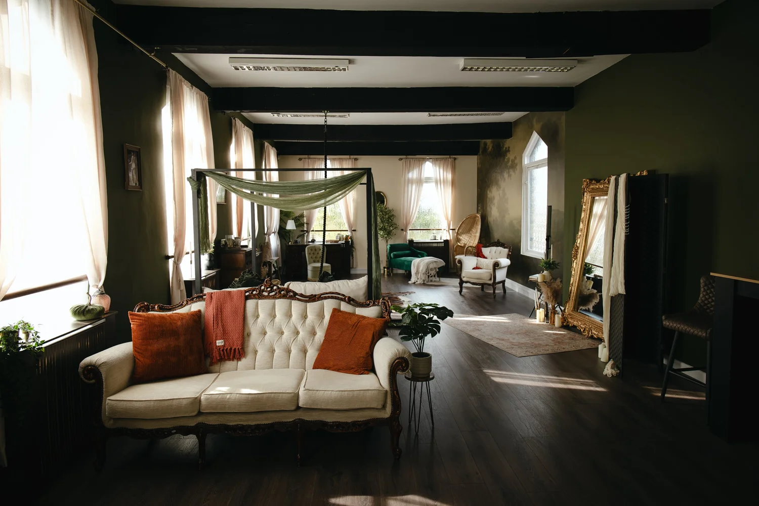 Natural window light and vintage seating in my studio